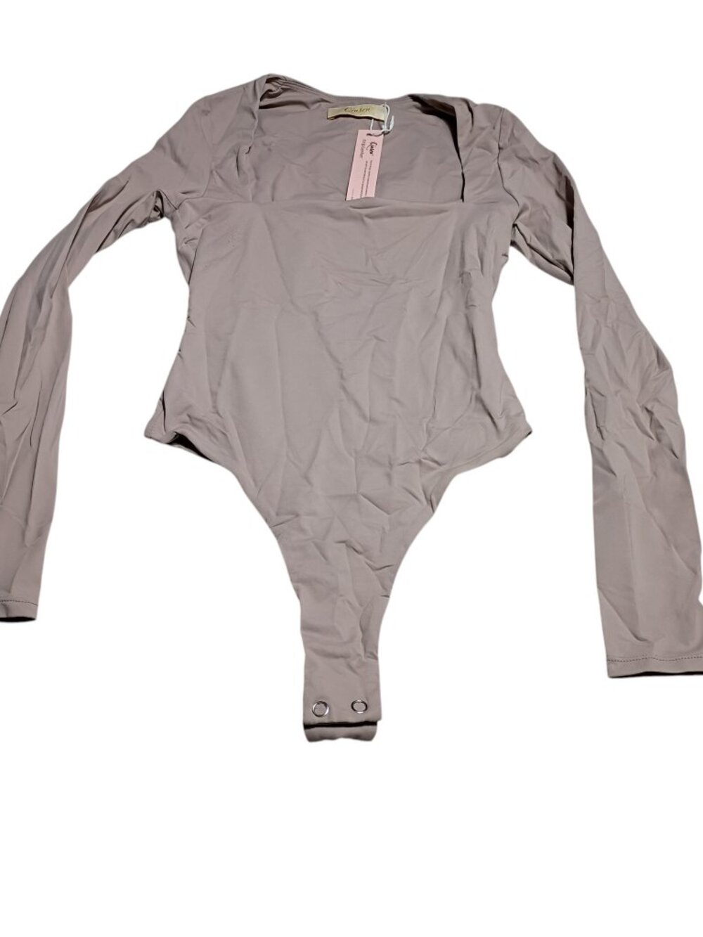 Qinsen Square-Neck Long-Sleeve Double-Lined Bodysuit Size XS